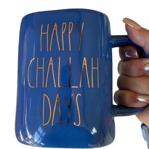 Rae Dunn Hanukkah Inspired Coffee Mug (Happy Challah Days) Blue Gold NWOT